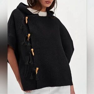 Free people black toggle poncho tassel Details